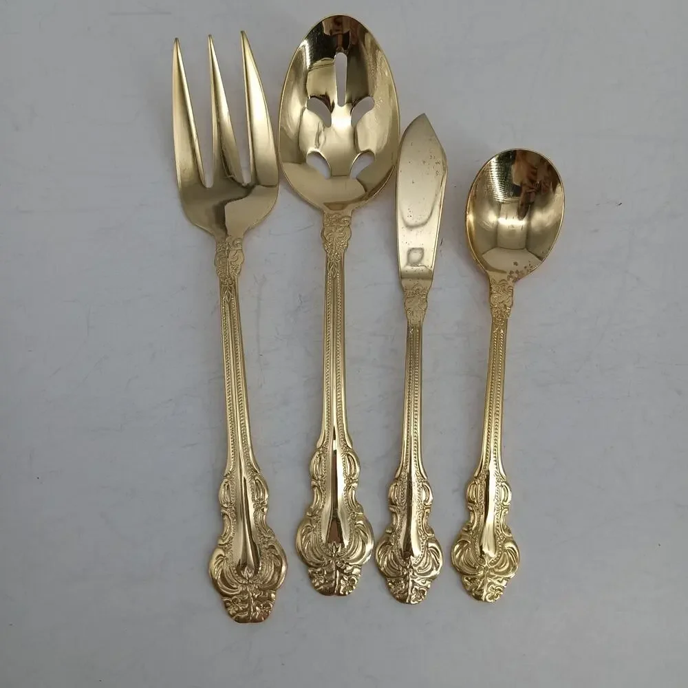 4X Serving Cambridge Gold Royal Fashion Spoons Fork Flatware